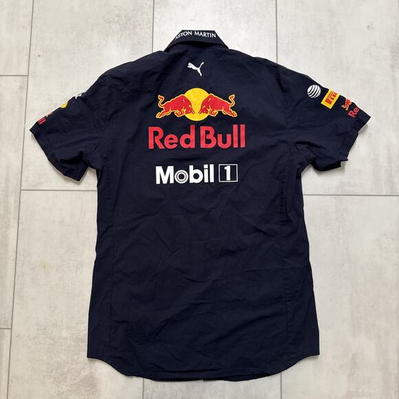 Puma Red Bull F1 Racing Aston Martin Full Button Down Polo Shirt Men's Medium - Picture 14 of 16